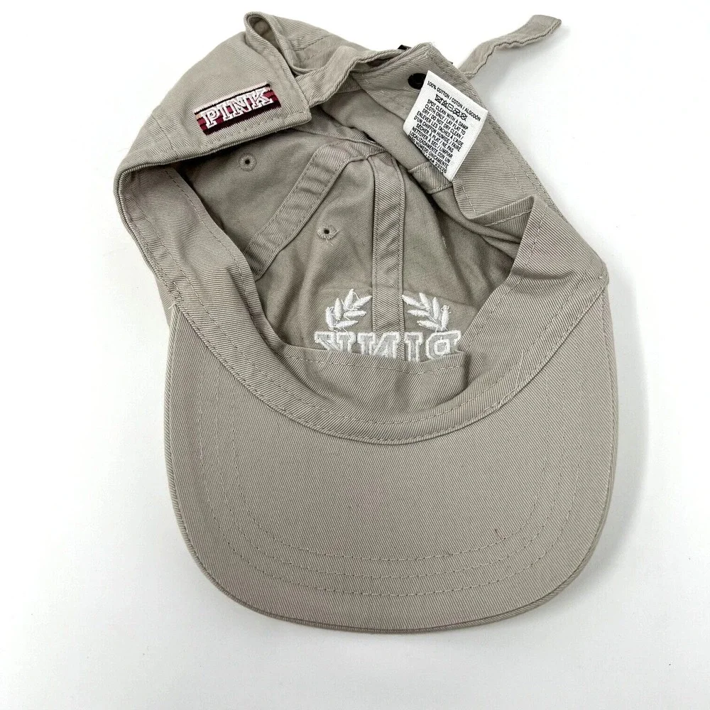 Victoria Secret PINK Adjustable Ball Cap Hat One Size Beige Cotton Logo